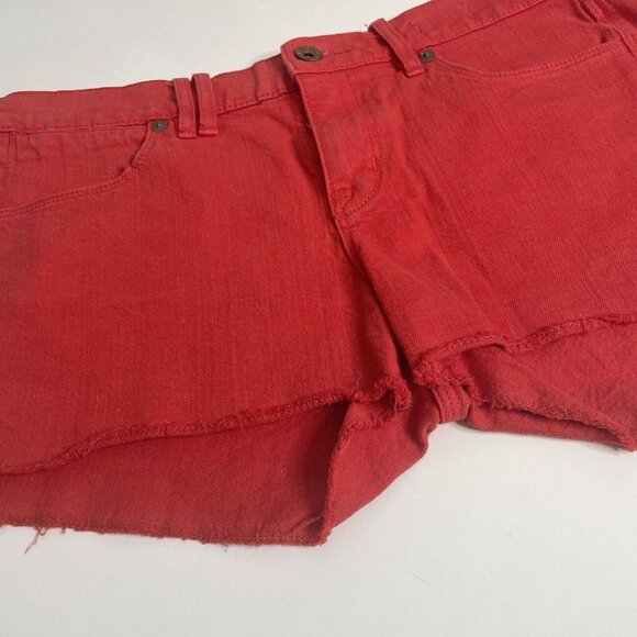 EEUC Madewell Red Denim Cut Off Shorts Size 26 Inseam 2" Jean Low Rise - Picture 2 of 10